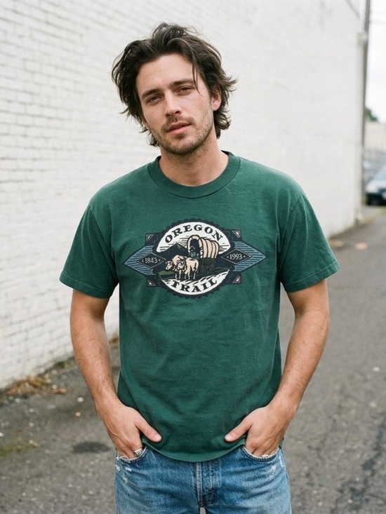 Hanes Other - Vintage 90s Single Stitch Hanes Oregon Trail T-Shirt Green 100% Cotton USA S/M